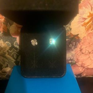 Diamonique CZ Asscher Cut Studs. White 14K Double Prong Basket Setting 1.5 CTTW